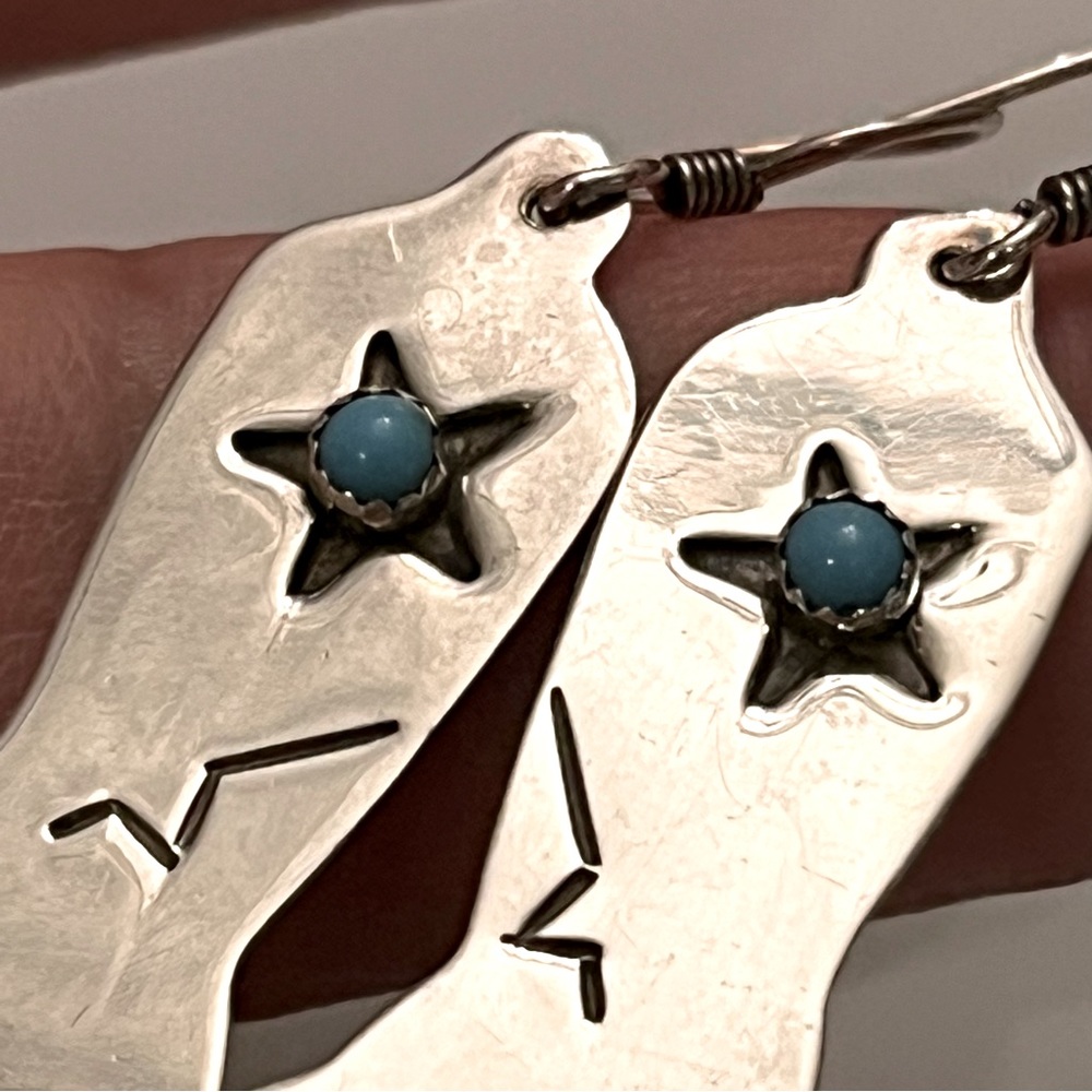 Vintage Sterling Silver Cowboy Boot Earrings Sleeping Beauty Turquoise - Picture 2 of 6